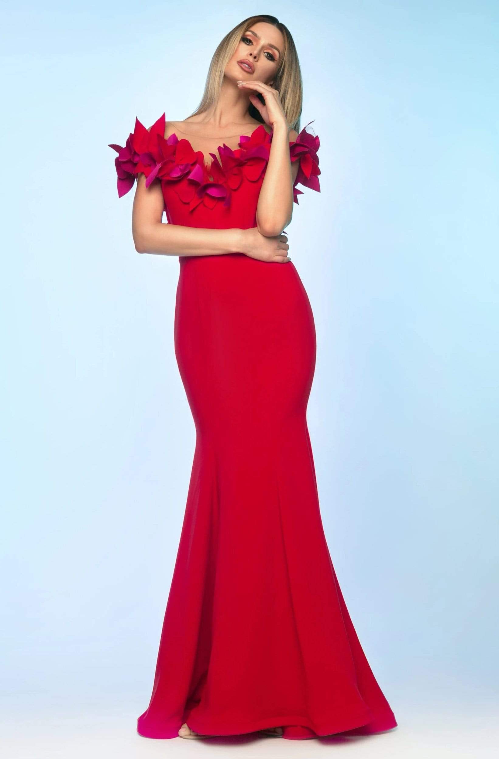 Image of Nicole Bakti - 621 Petal Appliqued Long Mermaid Gown