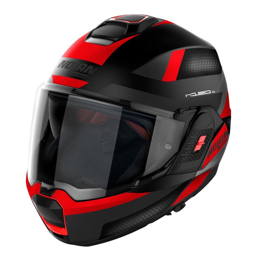 Image of Nolan N120-1 Subway N-COM 022 Flat Black Red Modular Helmet Size XL ID 8054945032017