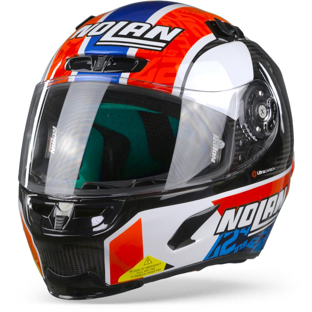 Image of Nolan X-803 Ultra Carbon 55 Rins Carbon Black White Red Blue Full Face Helmet Size 2XL ID 8030635665352