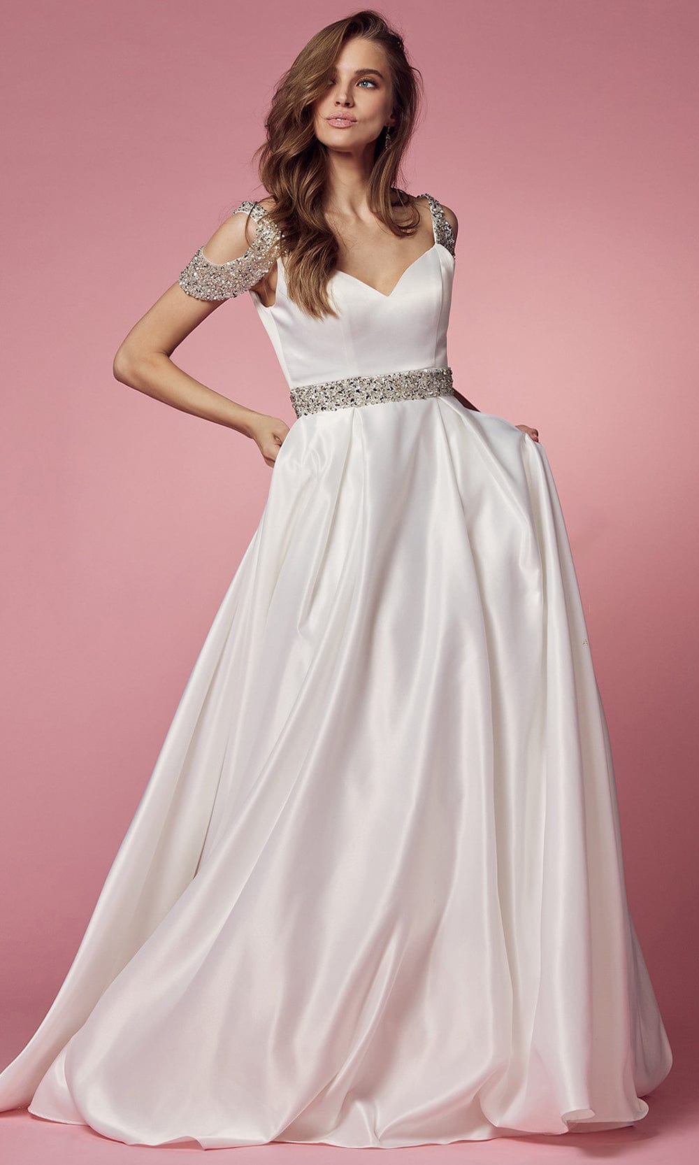 Image of Nox Anabel Bridal R224W - Cold Shoulder Bridal Gown