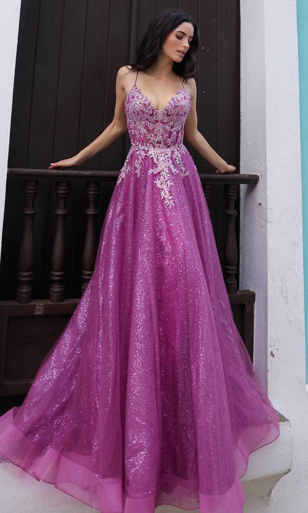 Image of Nox Anabel C1407 - Lace Applique Sleeveless Prom Gown