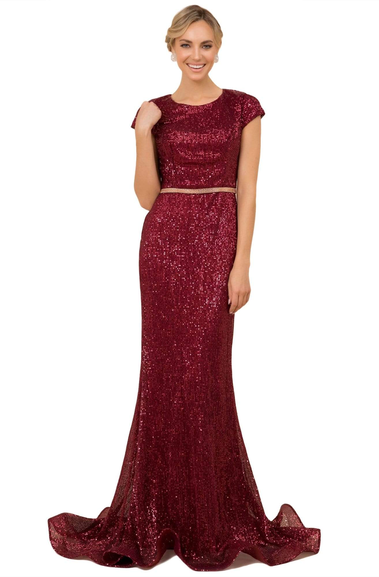 Image of Nox Anabel - F338 Cap Sleeve Sequined Mermaid Gown