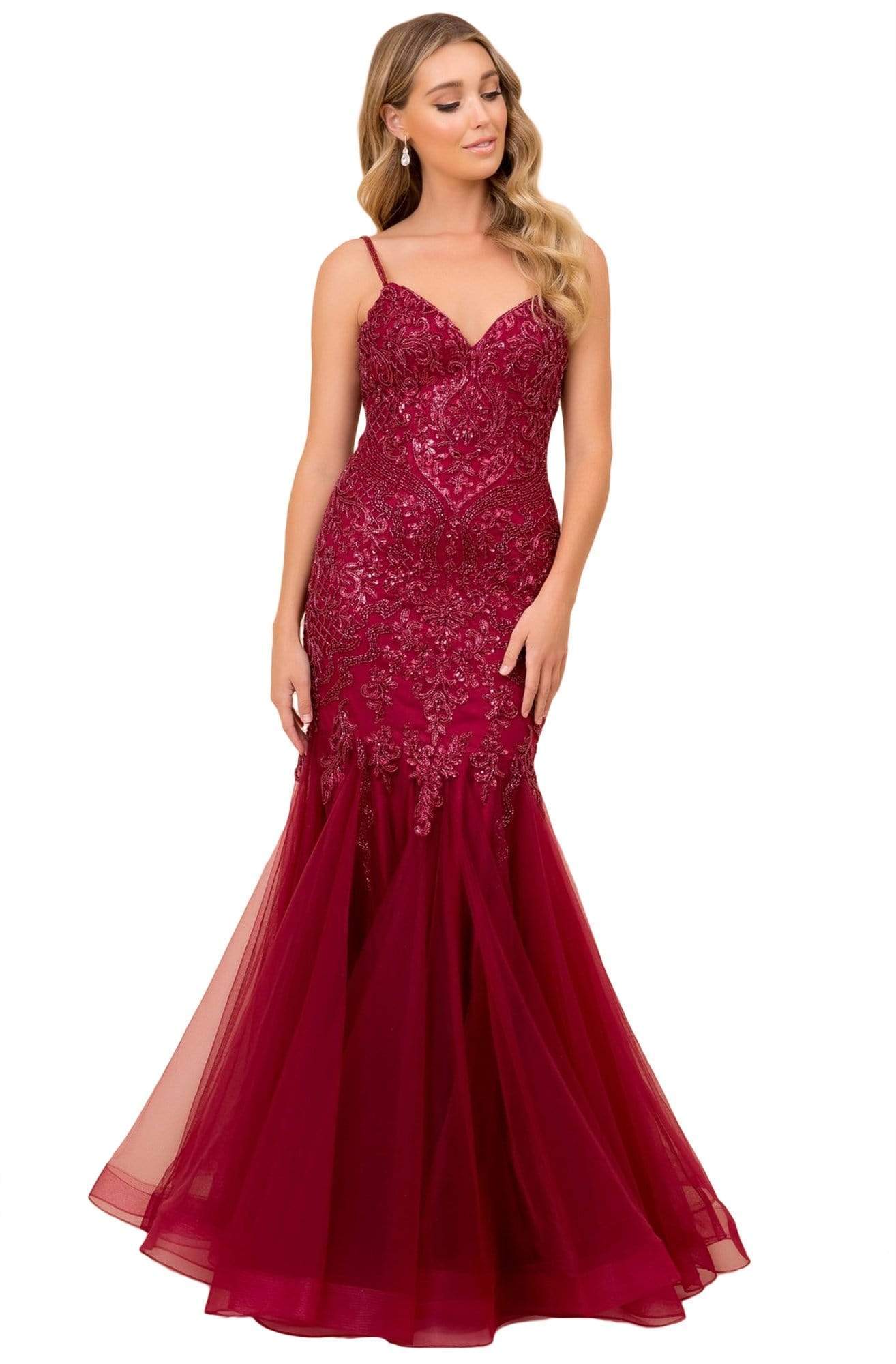 Image of Nox Anabel - H402 Spaghetti Strap Beaded Trumpet Gown