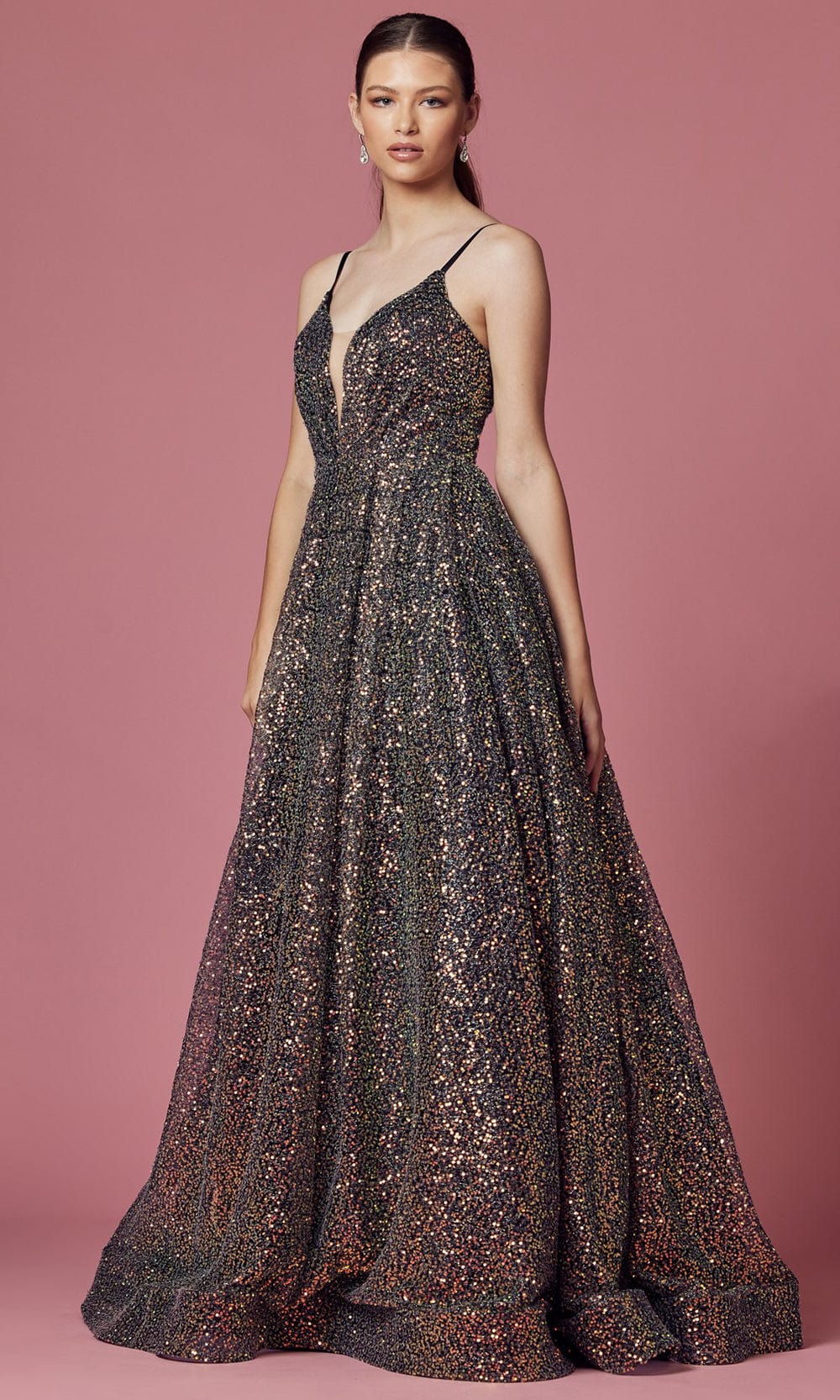 Image of Nox Anabel R1030 - V-Neck Sequin Evening Gown