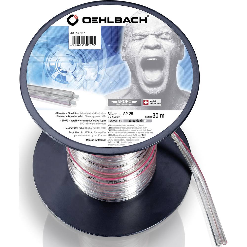 Image of Oehlbach 187 Speaker cable 2 x 250 mmÂ² Transparent 30 m
