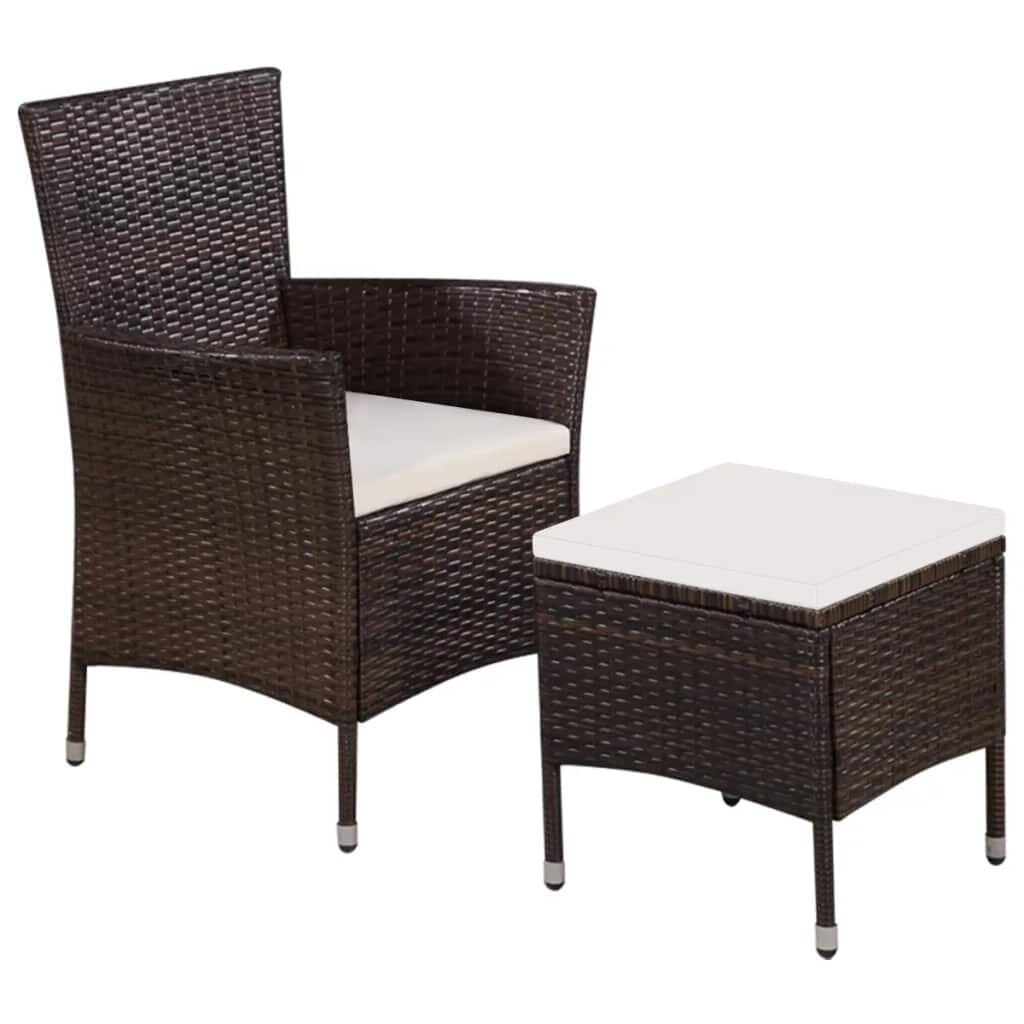 Image of Outdoor Chair and Stool with Cushions Poly Rattan Brown