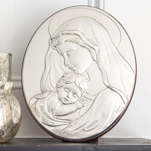 Image of Oval Madonna and Child Sterling Silver Plaque ID 2057480