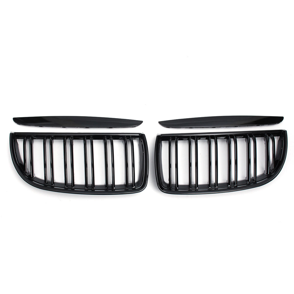 Image of Pair Gloss Black Double Slat Sport Kidney Grille Grill Set For BMW E90 E91 2005-2008