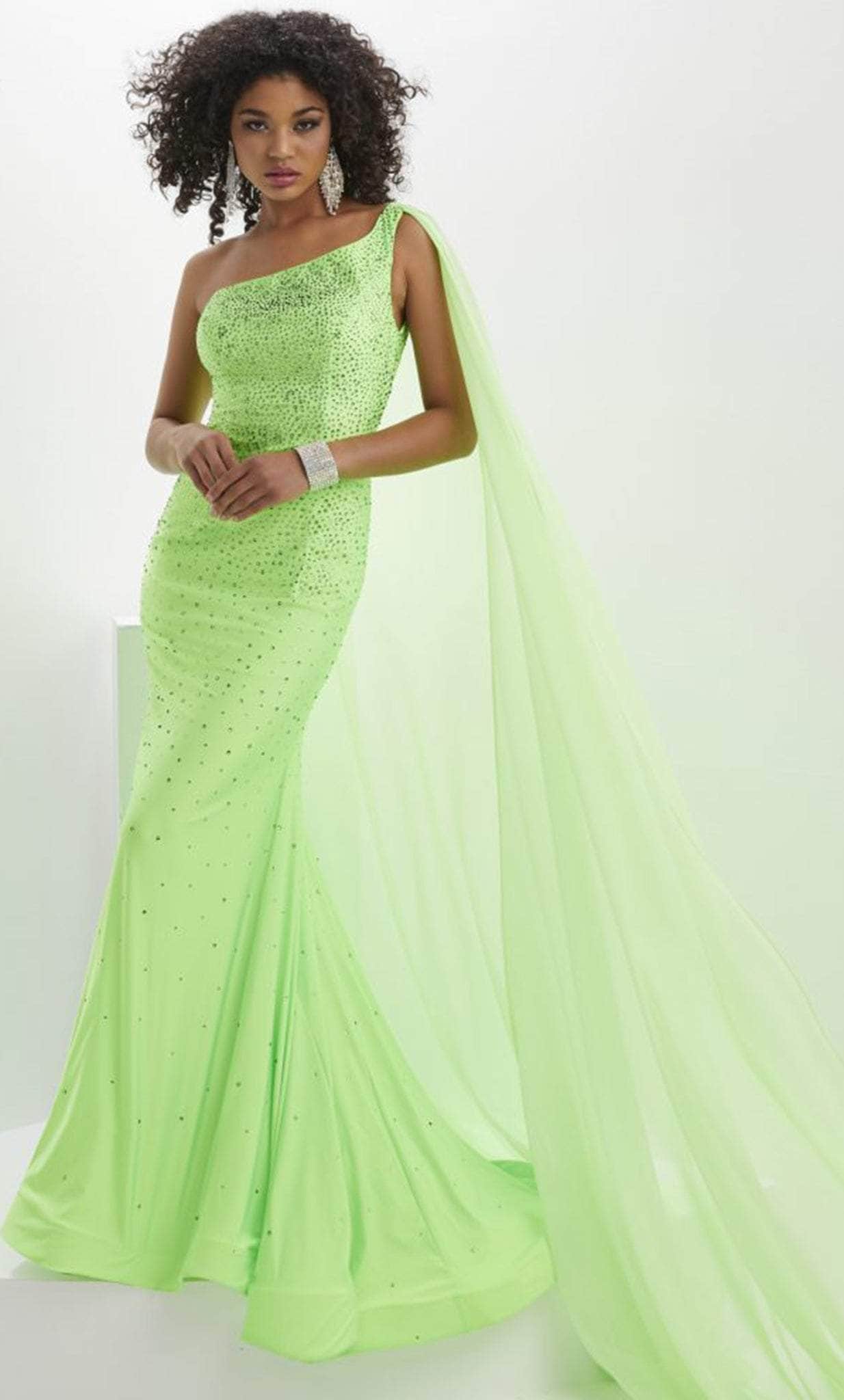 Image of Panoply 14135 - One Shoulder Evening Gown With Cape