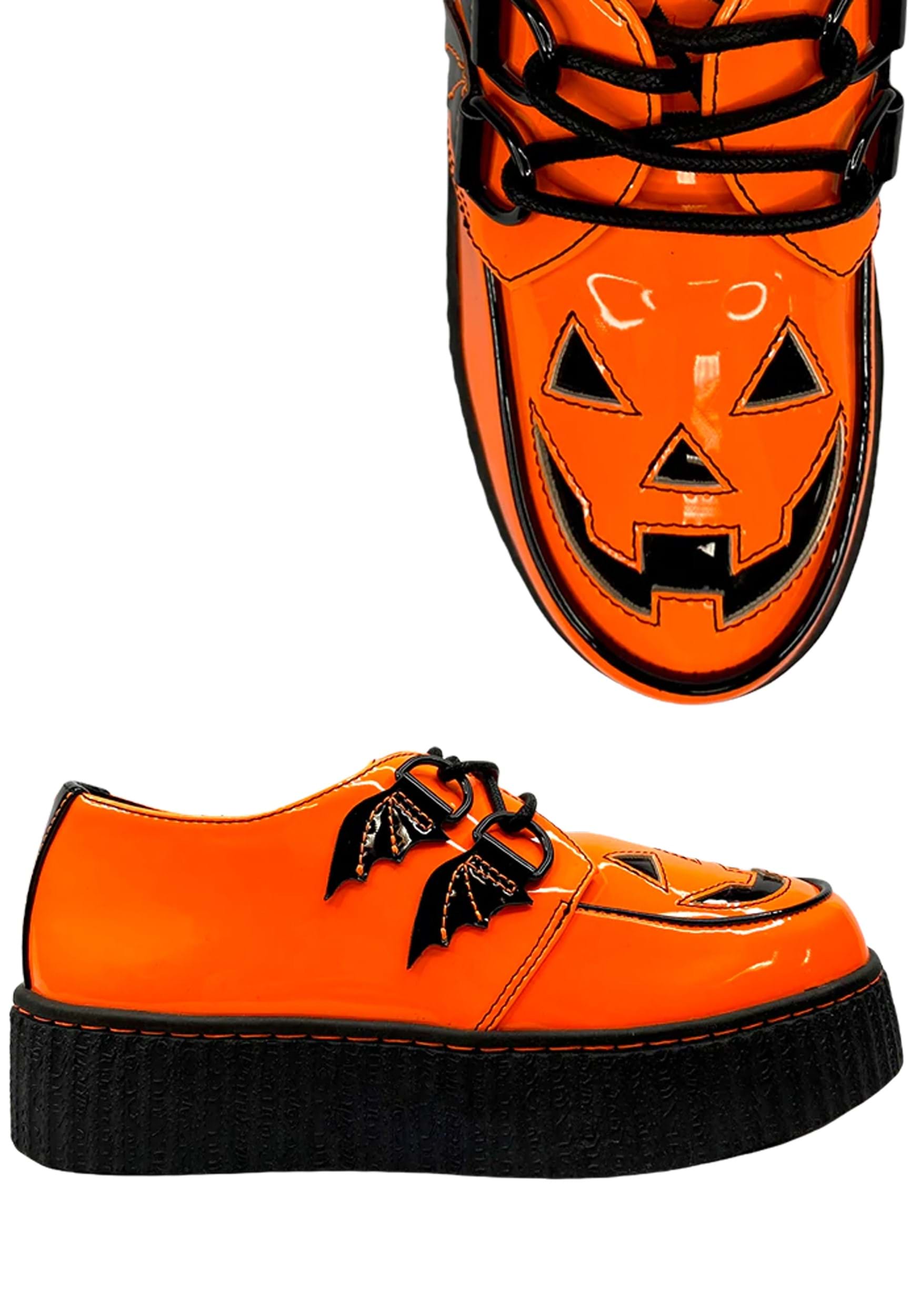 Image of Patent Orange Jack O' Lantern Creeper Shoes ID SVKRYPTJACK-OR/BK-6
