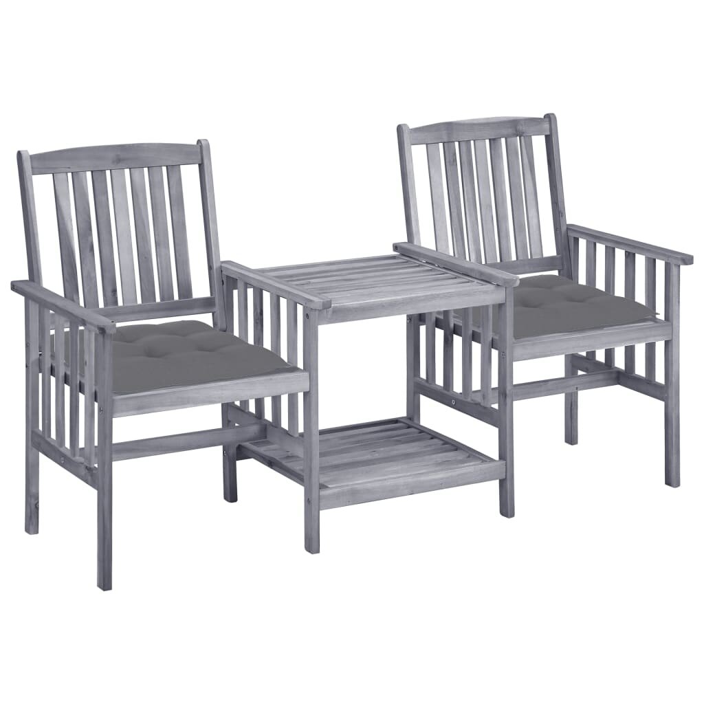 Image of Patio Chairs with Tea Table and Cushions Solid Acacia Wood