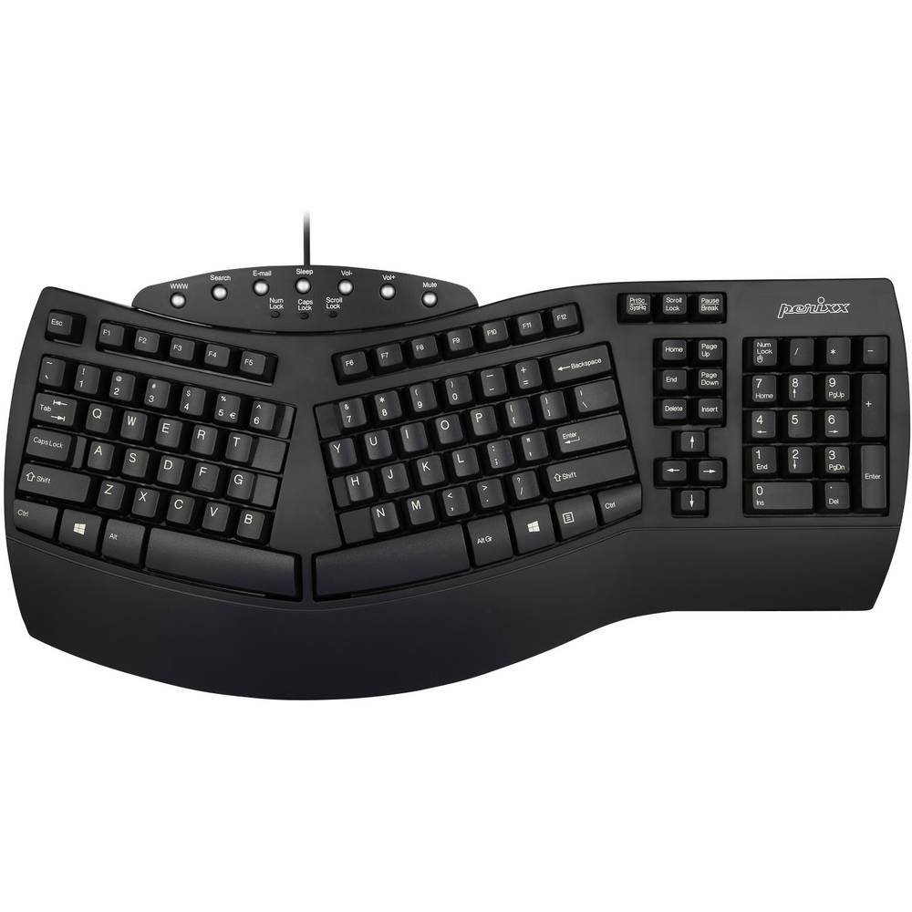 Image of Perixx Periboard-512 USB Keyboard German QWERTZ Black Ergonomic