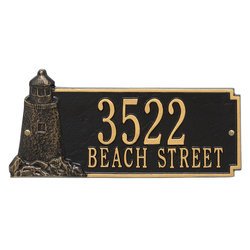 Image of Personalized 2 Line Lighthouse Rectangle Address Plaque