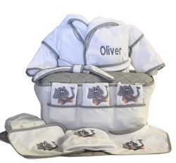Image of Personalized Good Luck Elephant Diaper Caddy Baby Gift Set