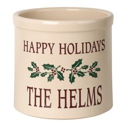 Image of Personalized Holiday Holly 2 Gallon Stoneware Crock