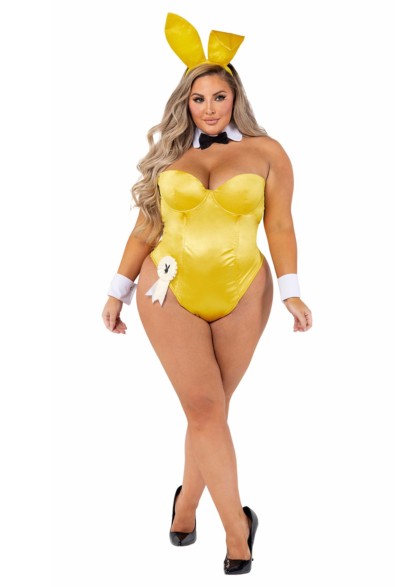 Image of Playboy Plus Size Women's Yellow Bunny Costume ID ROPB127YWX-2X