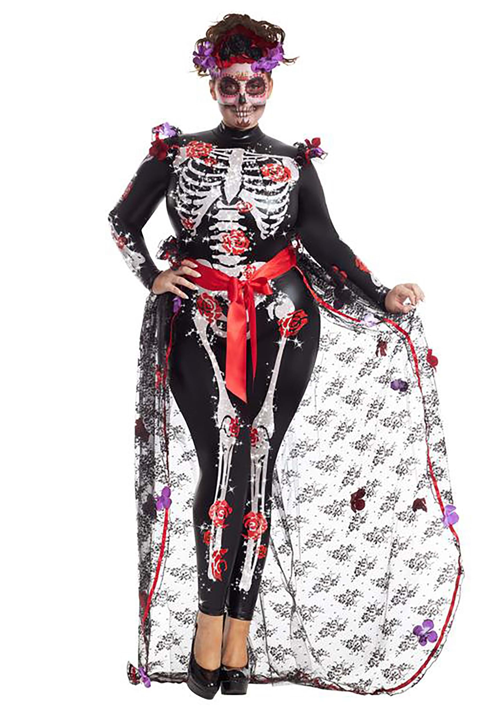 Image of Plus Size Day of the Dead Rosas Women's Costume ID PKPK2053XL-5X