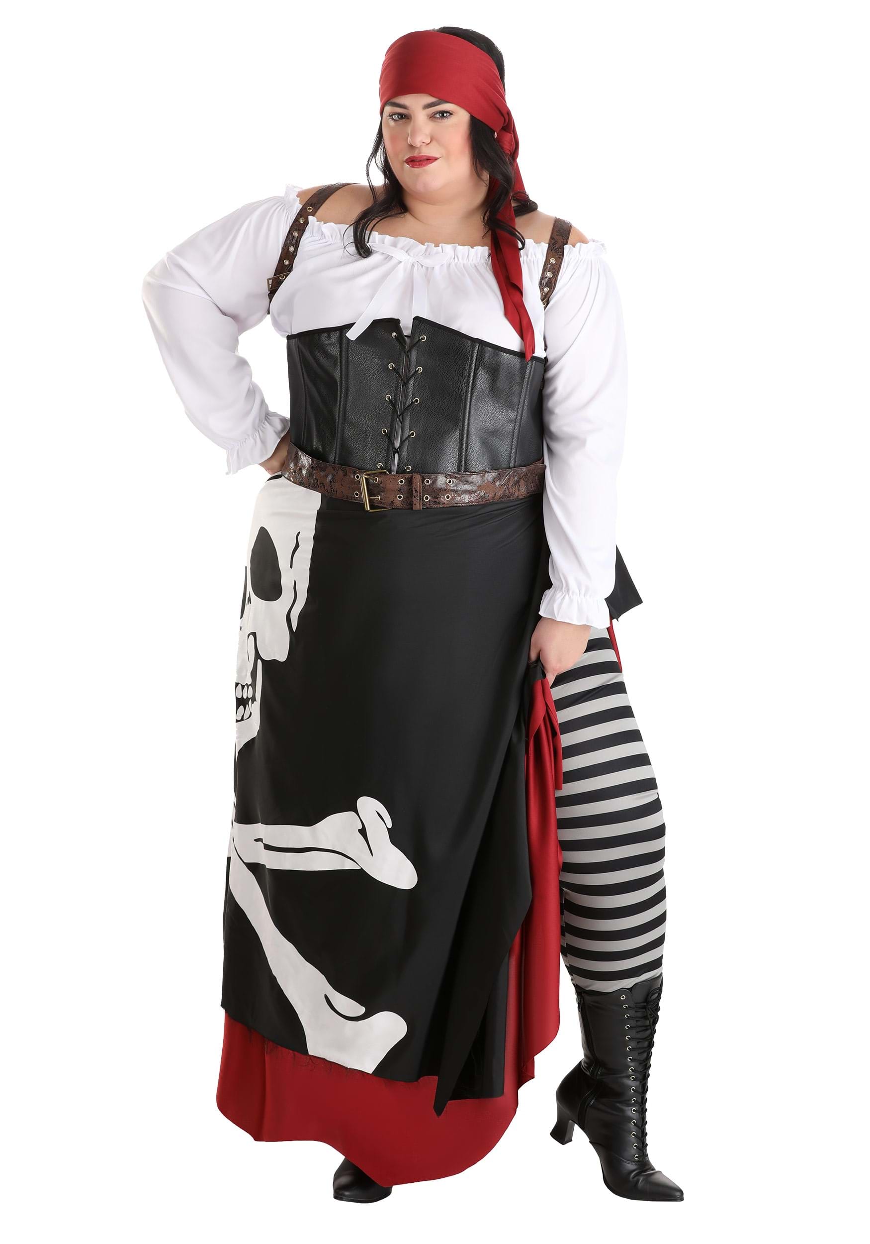 Image of Plus Size Skeleton Flag Rogue Pirate Costume for Women ID FUN1856PL-5X