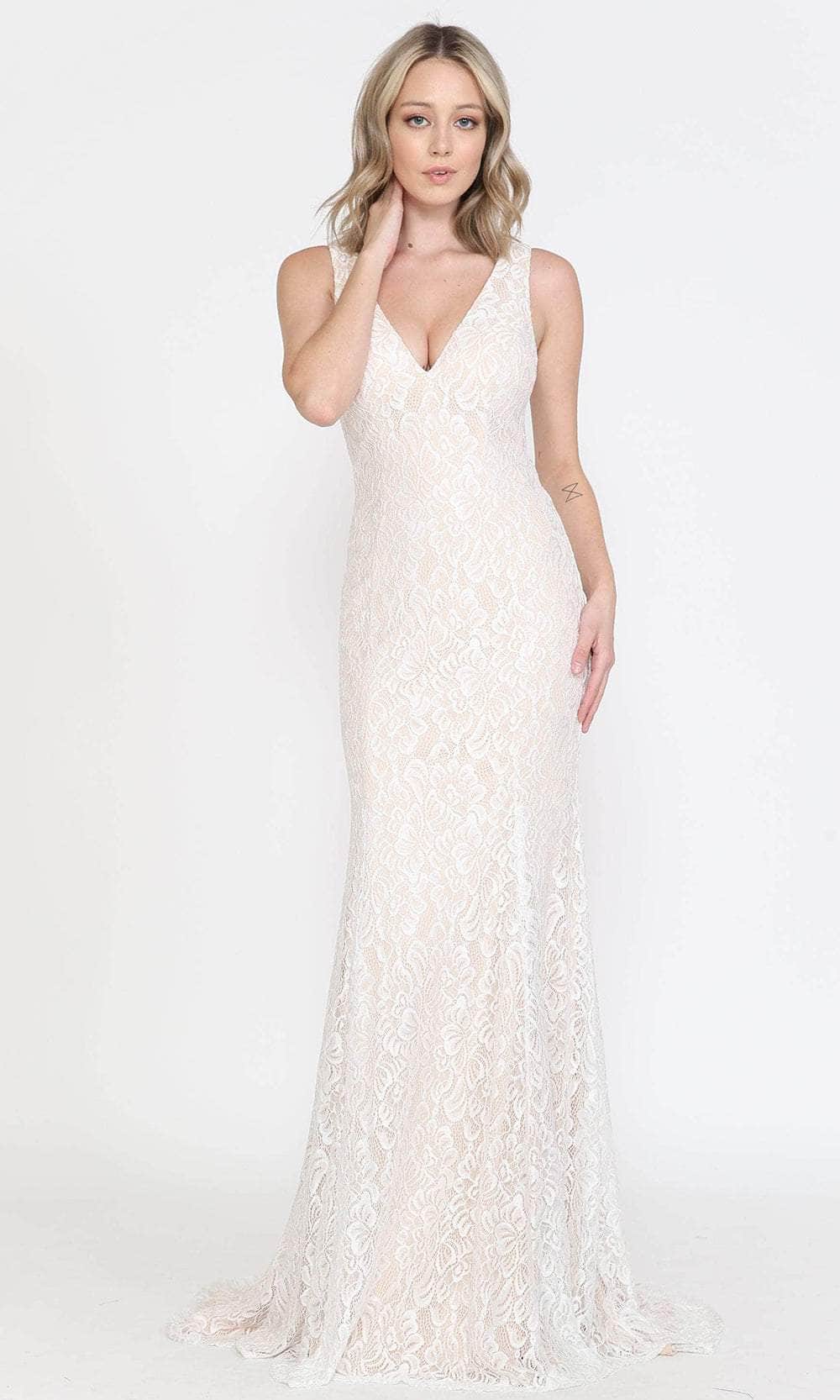 Image of Poly USA 8496 - Lace V-Neck Long Gown