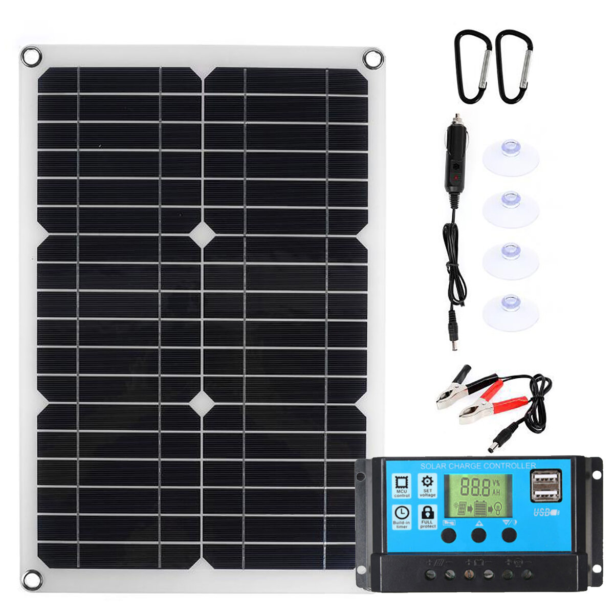 Image of Portable 30W 18v Solar Panel Multi-function Solar Charger Kit Waterproof Emergency Photovoltaic Charge For Outdoor Trave