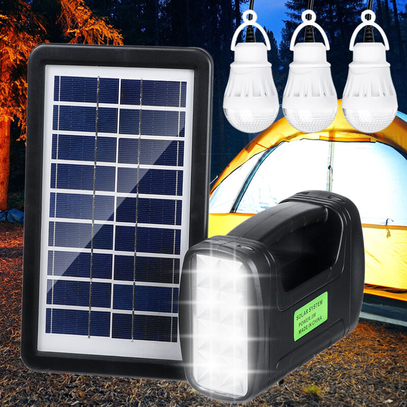 Image of Portable Solar Generator System Emergency Light Outdoor Camping 3PCS Light Bulb