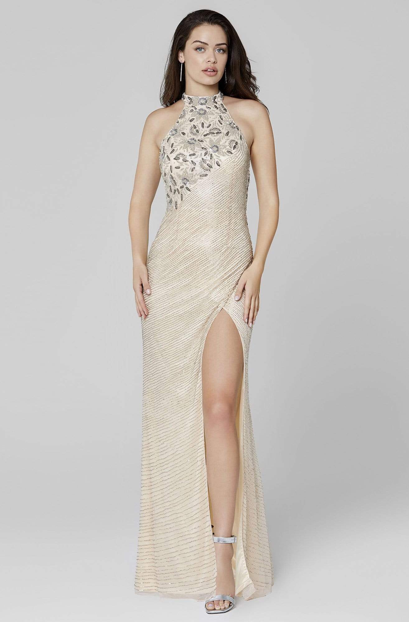 Image of Primavera Couture - 3448 Halter Sequin and Bead Sheath Dress