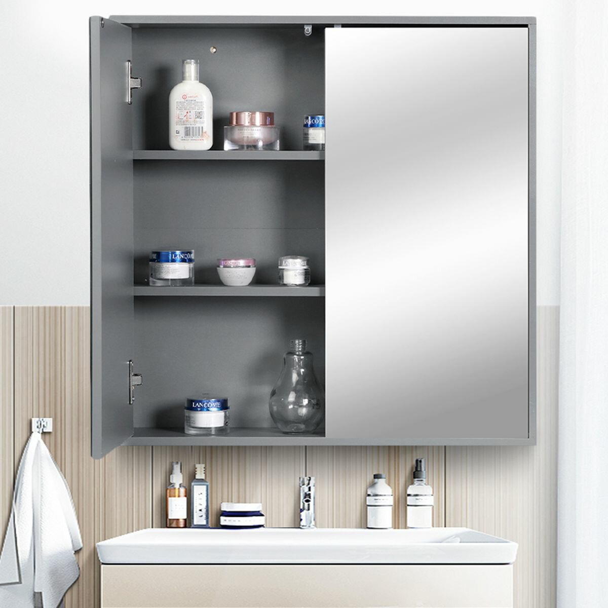 Image of Privmedi Mirror Cabinet Wall-mounted Toilet Washstand Mirrors Bathroom Mirrored Toilet Hand Washing Dressing Mirror Stor