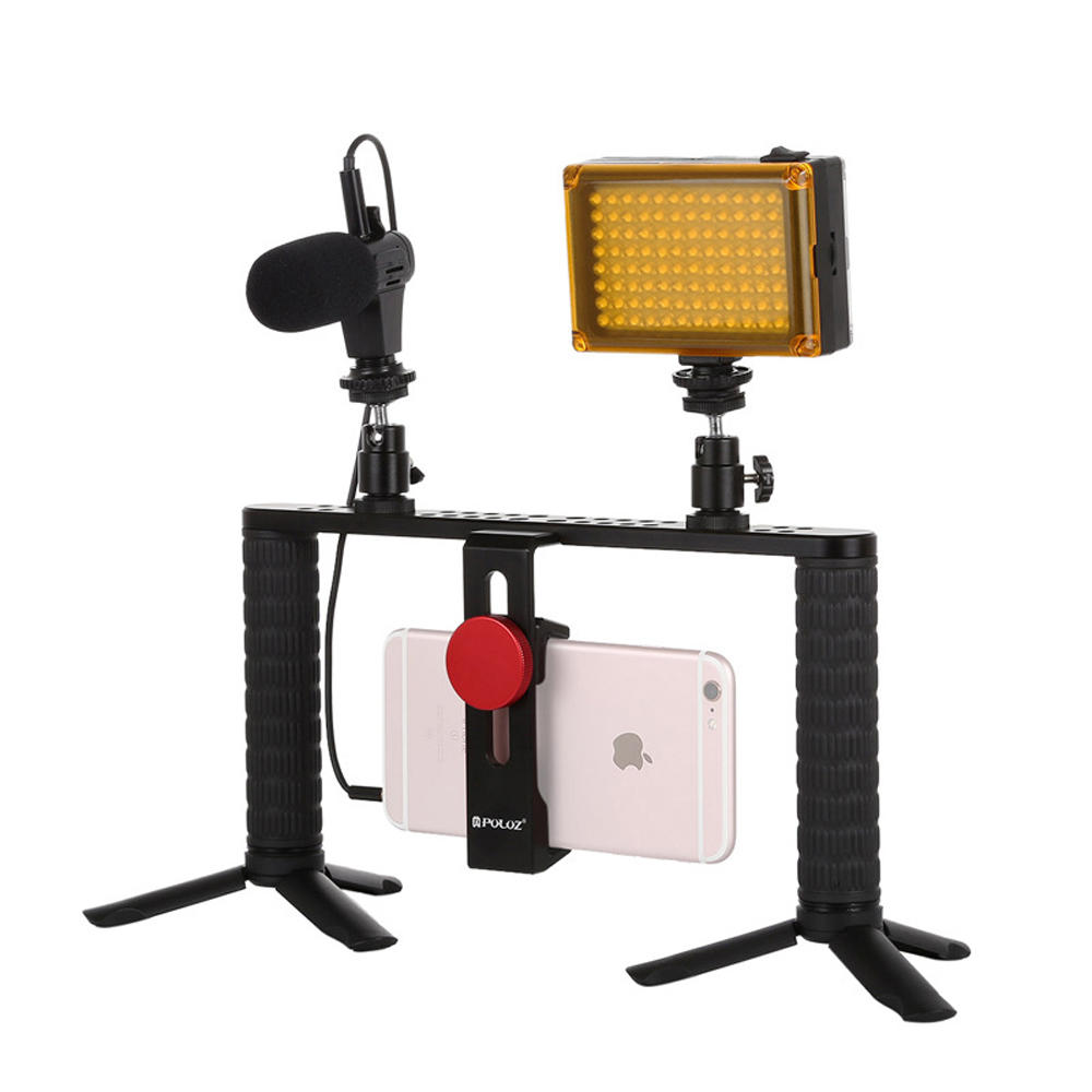 Image of Puluz PKT3024 4 in 1 Video Rig Stabilizer Grip Microphone Video Light Tripod for Mobile Phone