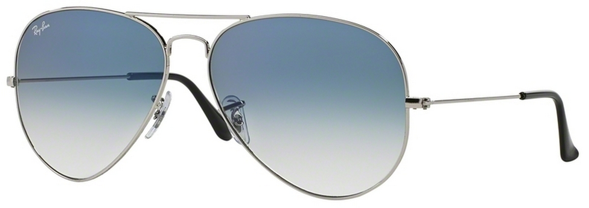 Image of RB 3025 Aviator Large Metal Eyeglasses Silver w/ Crystal Gradient Light Blue Lenses