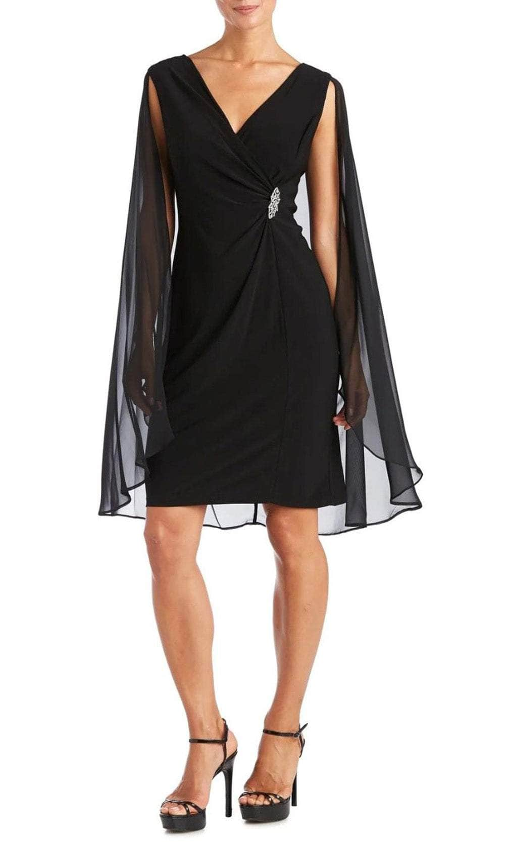 Image of R&M Richards 5806 - Cape Sleeve Fitted Formal Dress