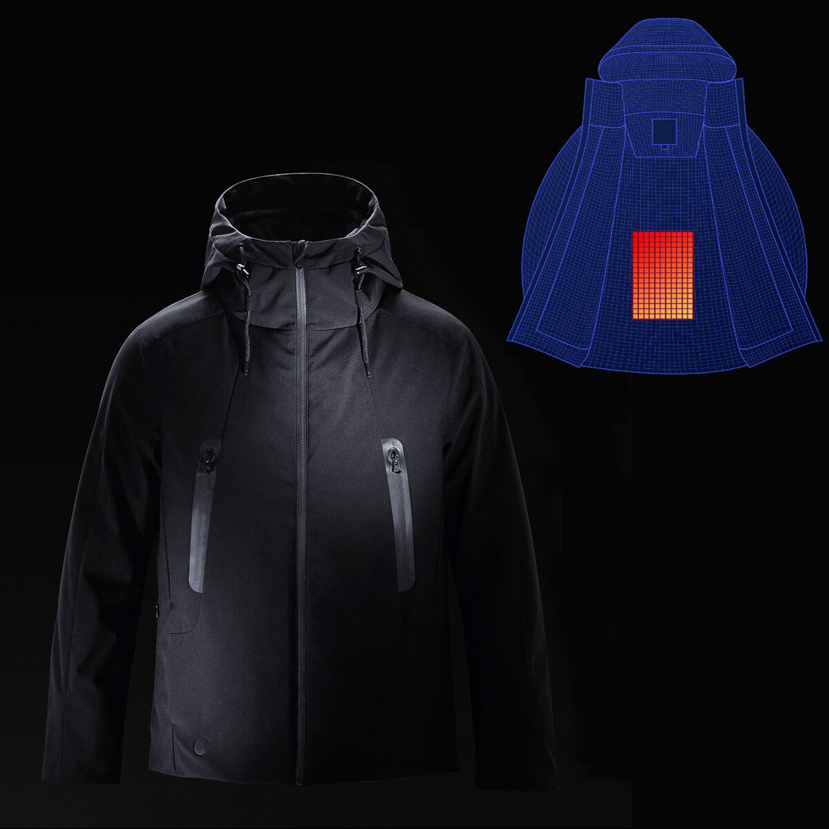 Image of RUNYON IPX7 Men Winter Rechargeable Adjustable Electric Heated Jacket Coats Washable Waterproof Rainproof Soft Down Jack
