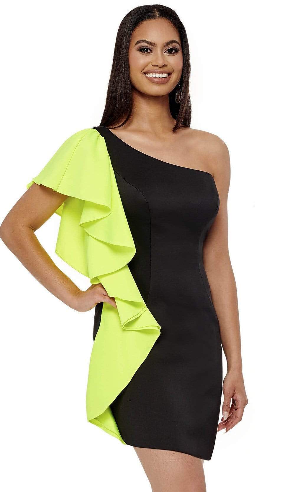 Image of Rachel Allan - 50061 Asymmetric Fit Sheath Short Dress