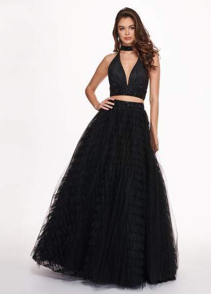 Image of Rachel Allan - 6524 Two Piece Halter Ballgown Ruffles Dress with Choker