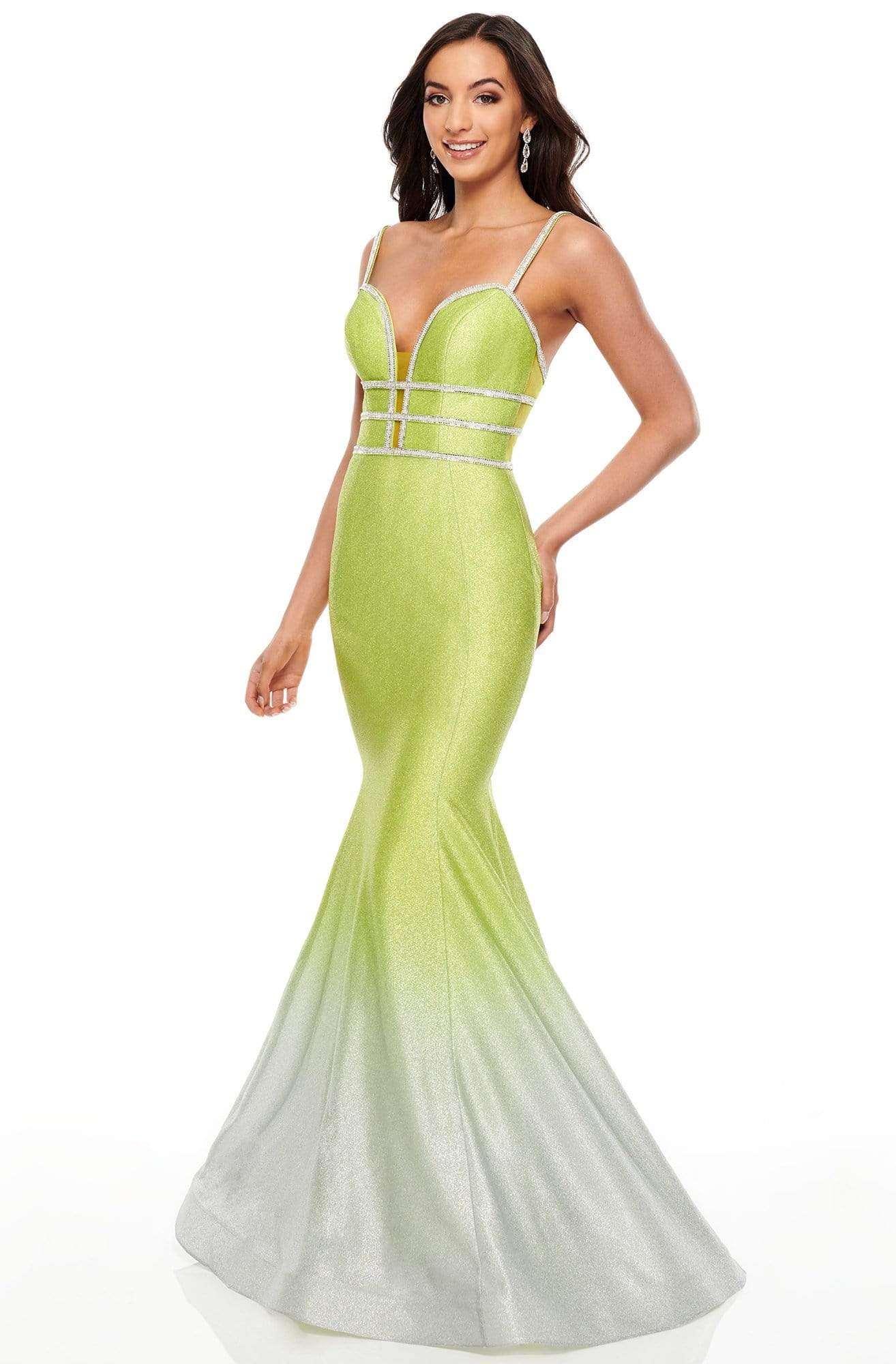 Image of Rachel Allan Prom - 7092 Plunging Ombre Shimmer Mermaid Gown