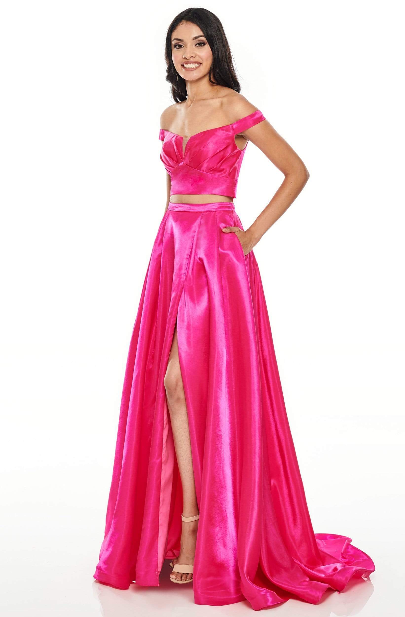Image of Rachel Allan Prom - 7185 Two Piece Off-Shoulder A-Line Gown