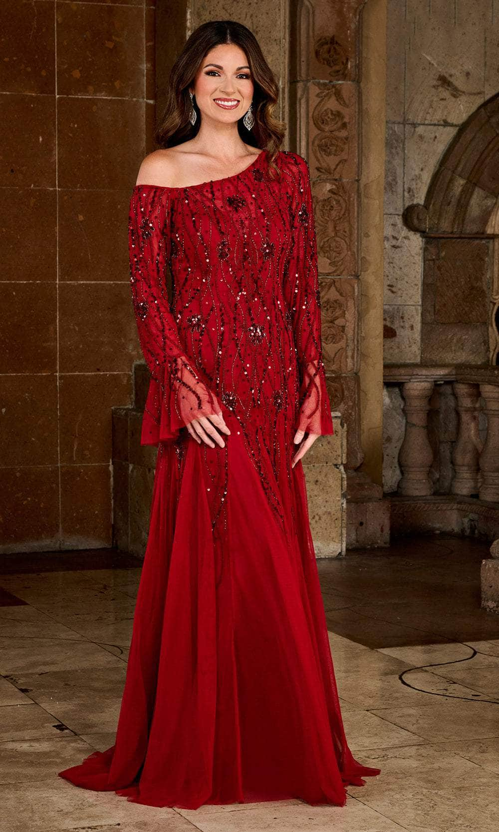 Image of Rachel Allan RB8135 - Long Sleeve Flared Wrist Detailed Evening Dress