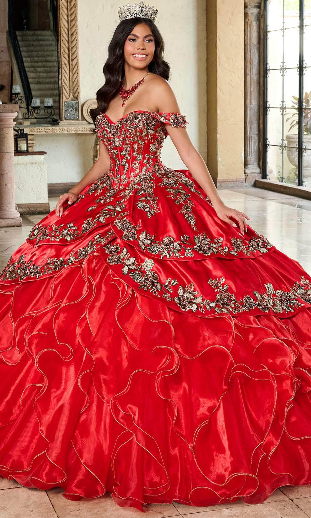 Image of Rachel Allan RQ5001 - Embellished With Gold Applique Ballgown