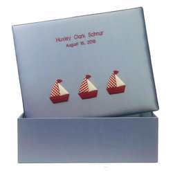 Image of Red and White Sailboats Personalized Baby Keepsake Box - Large