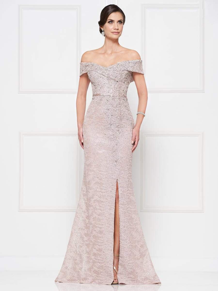 Image of Rina Di Montella - RD2655 Lace Off-Shoulder Trumpet Dress With Slit