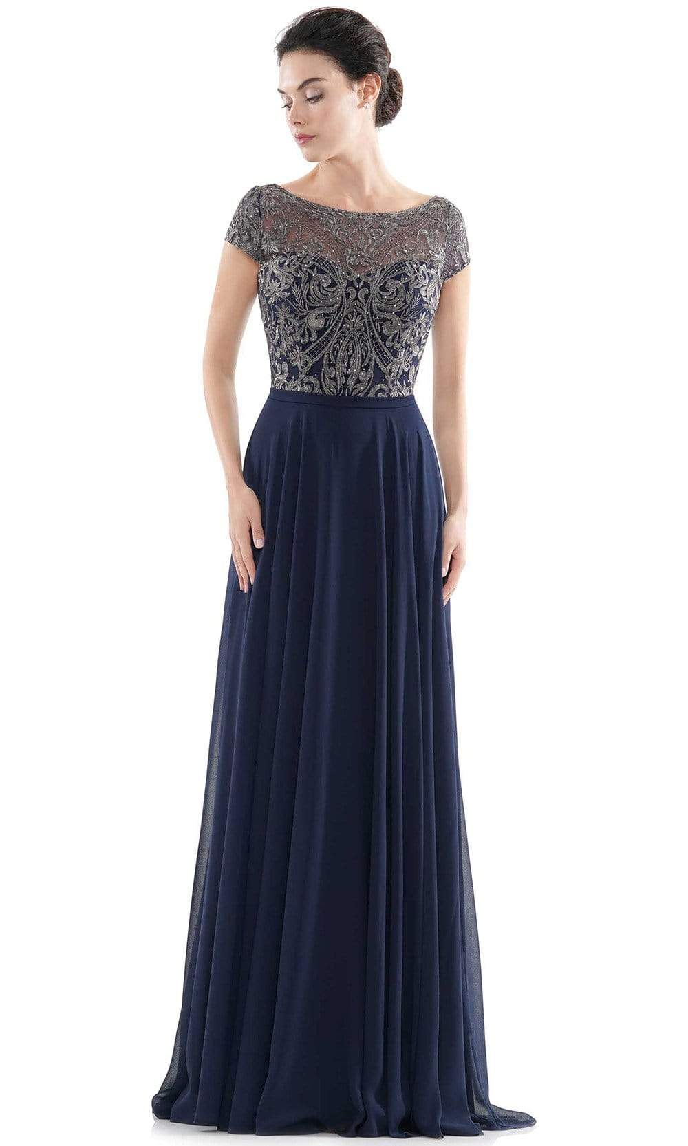 Image of Rina Di Montella - RD2719 Sheer Neck Embroidered Bodice Chiffon Gown