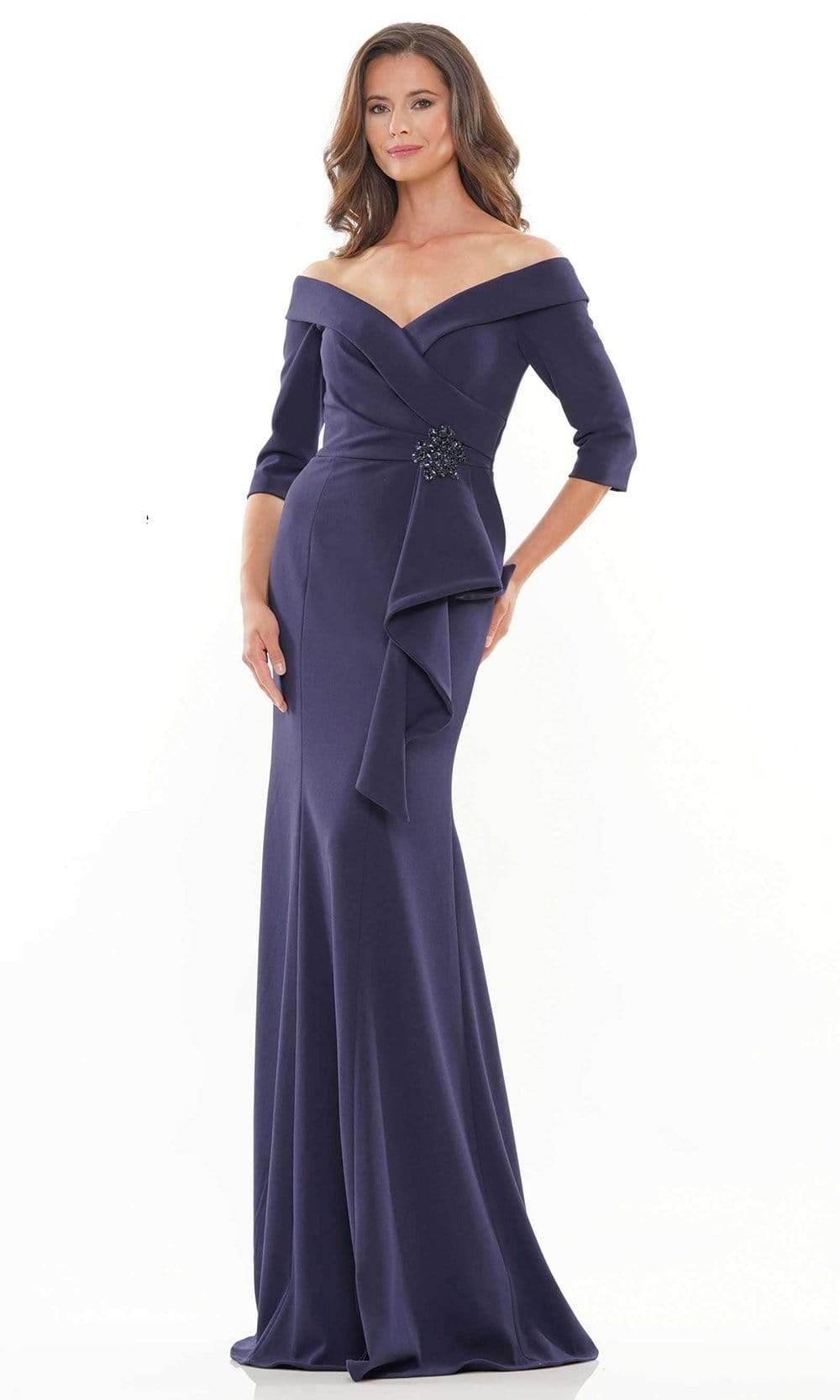 Image of Rina Di Montella - RD2733 Quarter Sleeve Brooch Drape Gown