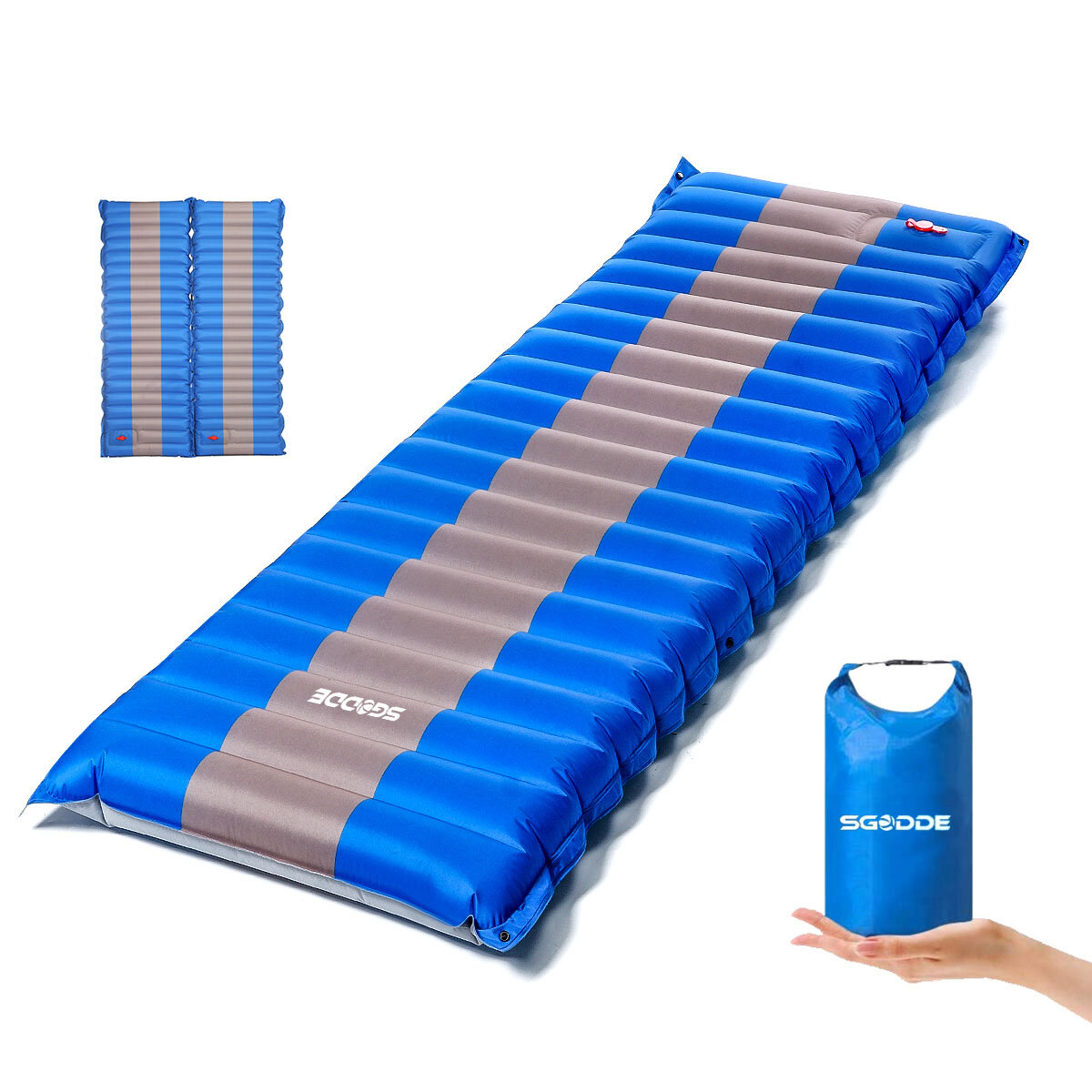 Image of SGODDE Inflating Sleeping Pad Folding Portable Waterproof Spliceable Air Mattress Camping Travel Beach