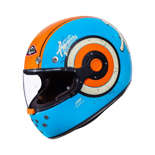 Image of SMK Retro Adventure Blue Full Face Helmet Size XS EN