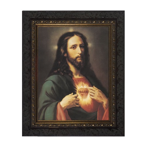 Image of Sacred Heart with Dark Ornate Frame