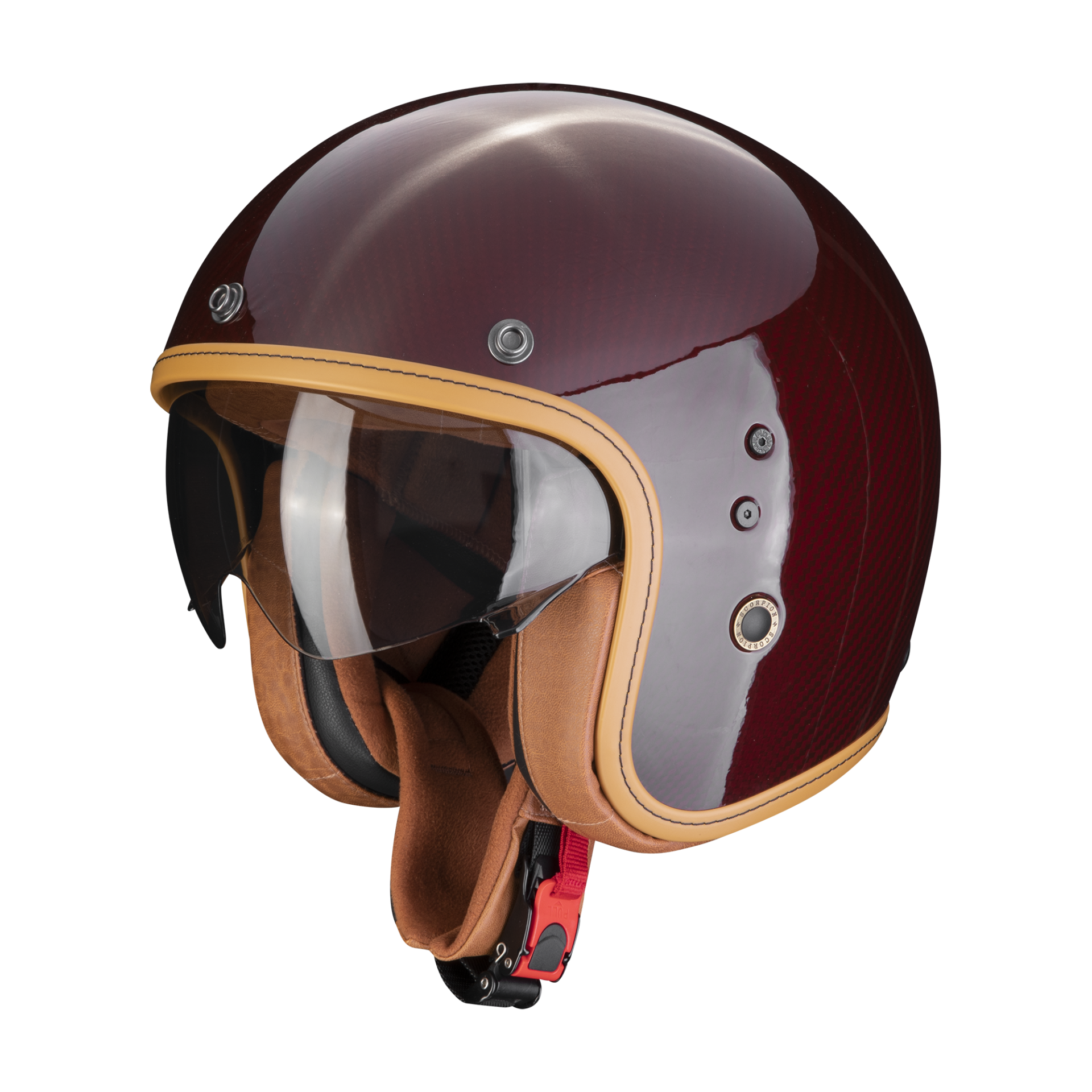 Image of Scorpion Belfast Carbon Evo Solid Red Jet Helmet Size M ID 3399990099086
