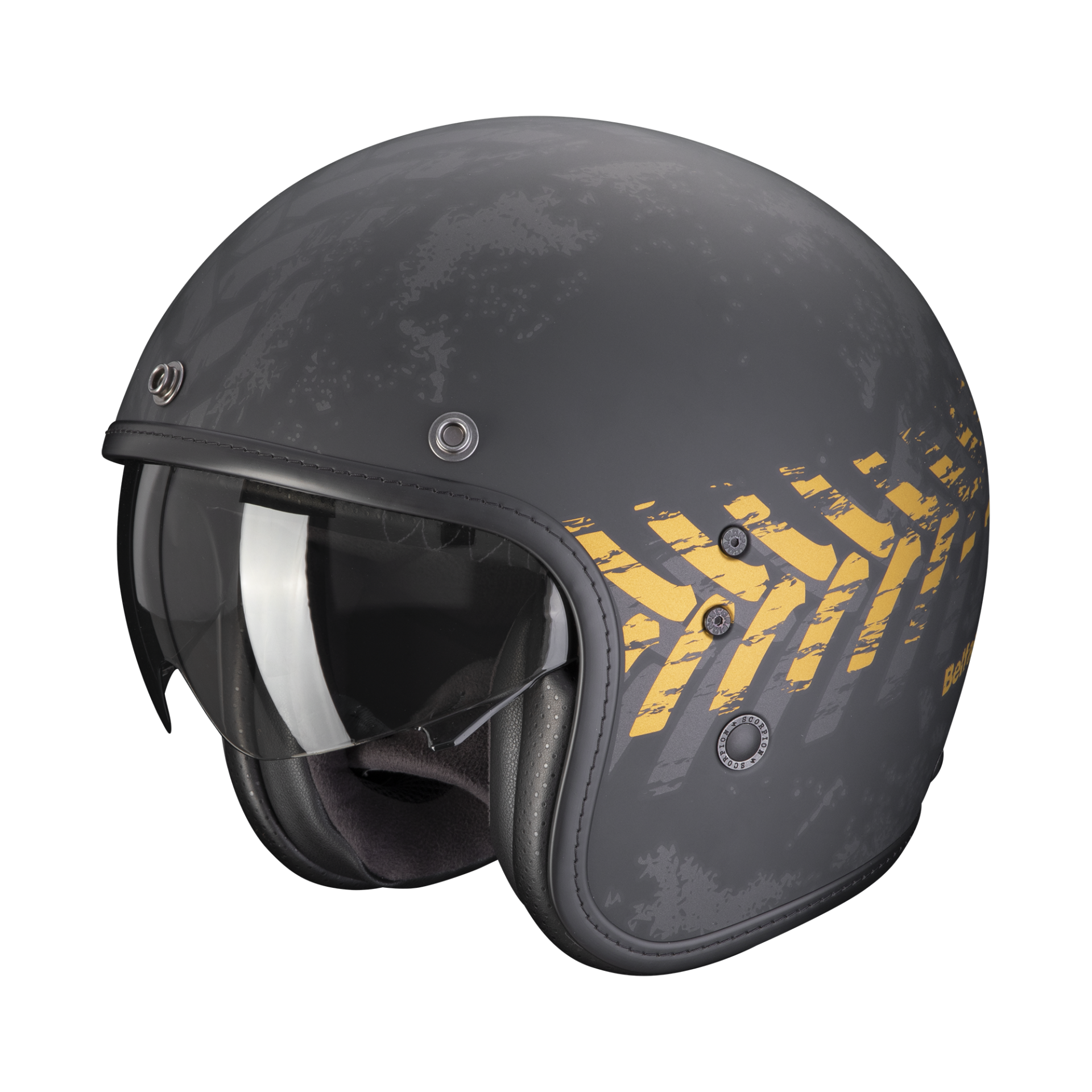 Image of Scorpion Belfast Evo Nevada Matt Black-Gold Jet Helmet Size XL EN