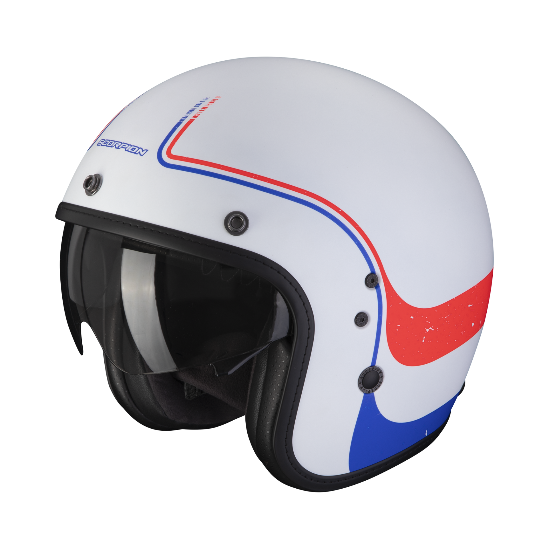Image of Scorpion Belfast Evo Soul Mat White-Blue-Red Casque Jet Taille S