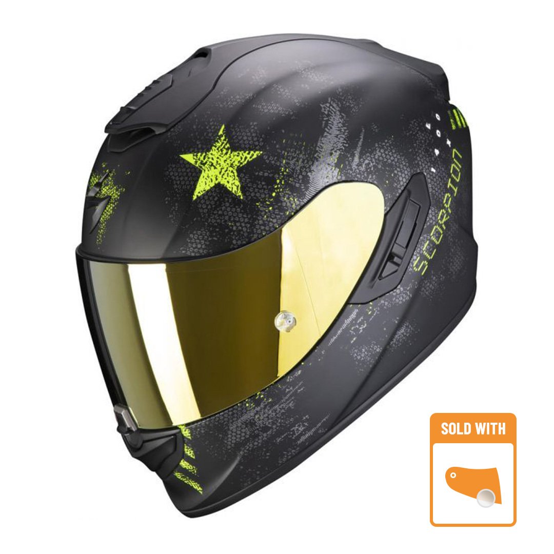 Image of Scorpion EXO-1400 Air Asio Matt Black Neon Yellow Full Face Helmet Size 2XL EN