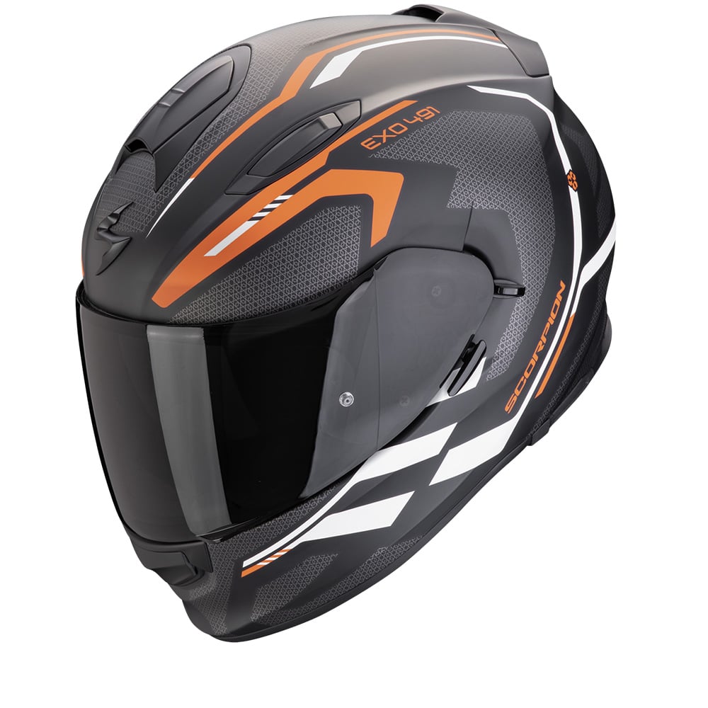 Image of Scorpion EXO-491 Kripta Matt Black-Orange-White Full Face Helmet Talla M