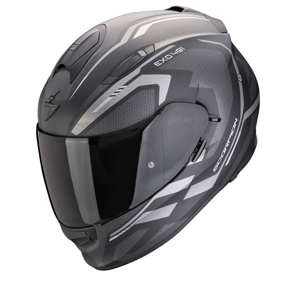Image of Scorpion EXO-491 Kripta Matt Black-Silver Full Face Helmet Talla XL